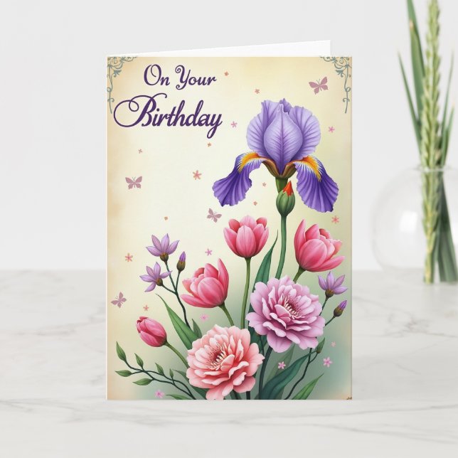 Tarjeta de cumpleaños Amethyst Bloom (Anverso)