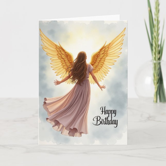 Tarjeta de cumpleaños angelical alegre (Anverso)