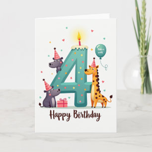 Tarjeta de cumpleaños animal azul turquesa 4º