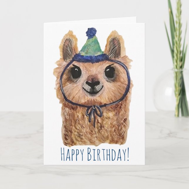 Tarjeta de cumpleaños animal de Fiesta de Llama (Anverso)