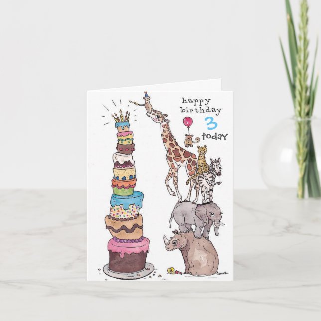 Tarjeta de cumpleaños - Animales de safari Tarta a (Anverso)