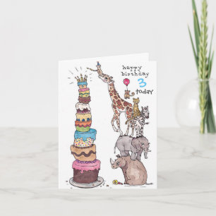 Tarjeta de cumpleaños - Animales de safari Tarta a