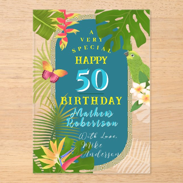 Tarjeta de cumpleaños anual verde teal paraíso tro (Anverso)