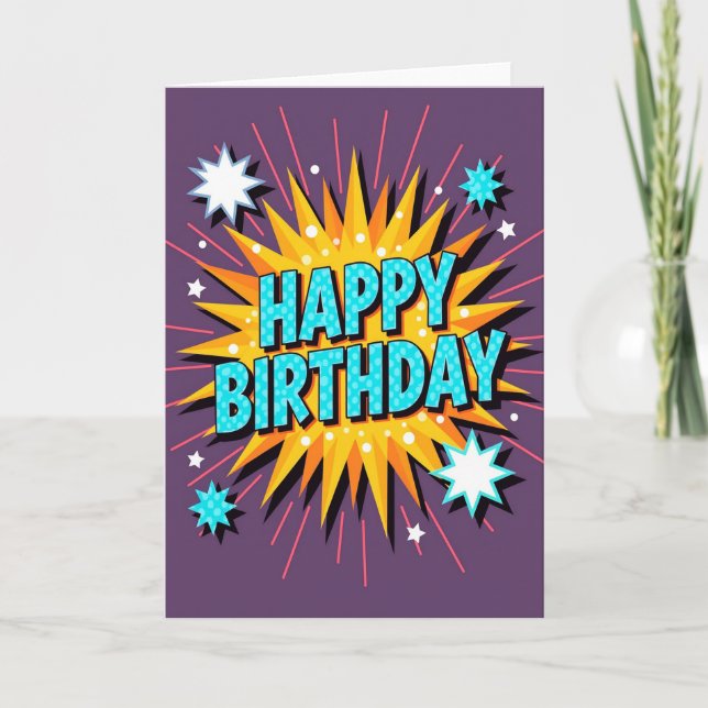 Tarjeta de cumpleaños Aqua Birthday Burst (Anverso)