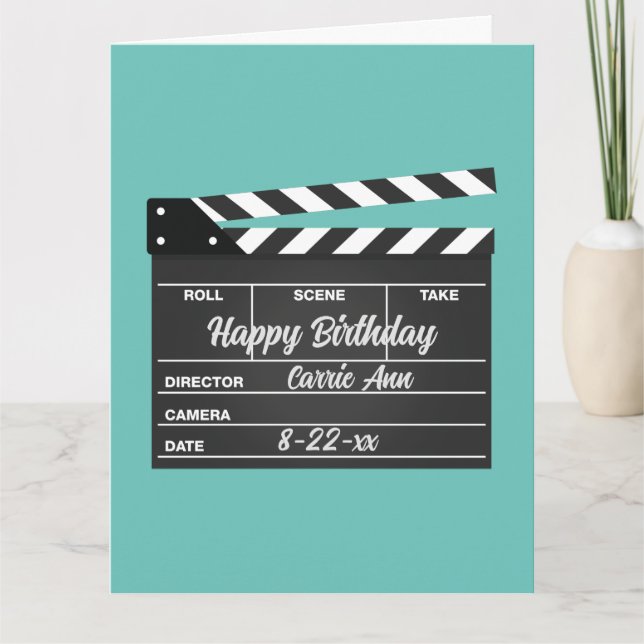 Tarjeta de cumpleaños Aqua de Clapboard de películ (Anverso)