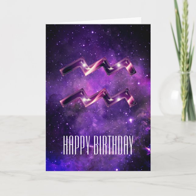 Tarjeta de cumpleaños Aquarius Purple Space (Anverso)