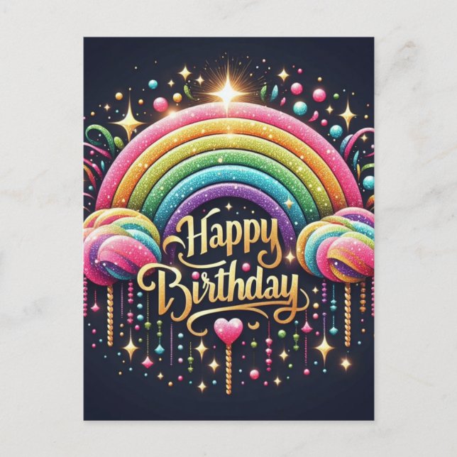 Tarjeta de cumpleaños - arcoíris con brillo (Anverso)