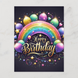Tarjeta de cumpleaños - arcoíris con purpurina