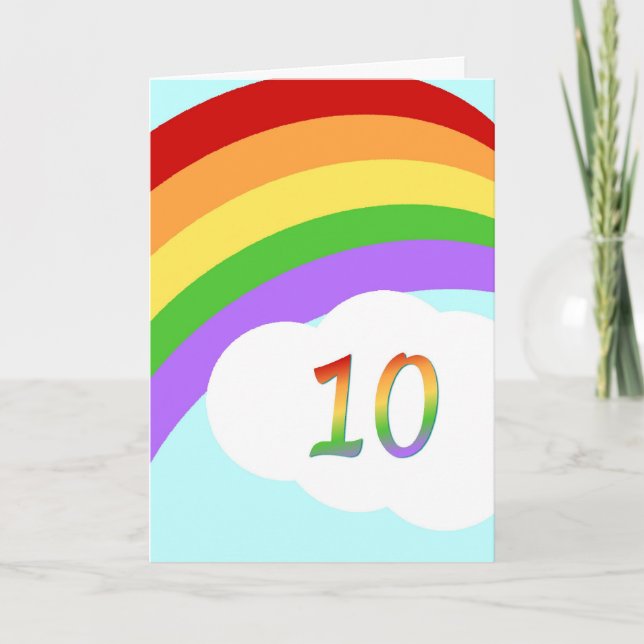 Tarjeta de cumpleaños arcoiris para 10 años (Anverso)