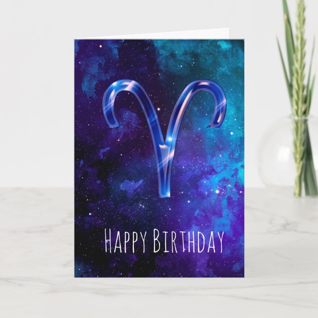 Tarjeta de cumpleaños Aries de Blue Space (Anverso)