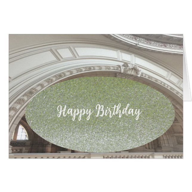 Tarjeta de cumpleaños arquitectónica con brillo fa (Anverso (Horizontal))