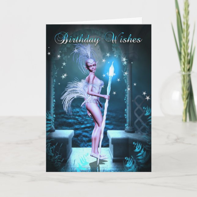 Tarjeta De Cumpleaños - Arte Fantastico Con Elf Cu (Anverso)