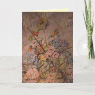 Tarjeta de cumpleaños artística con vida de flor