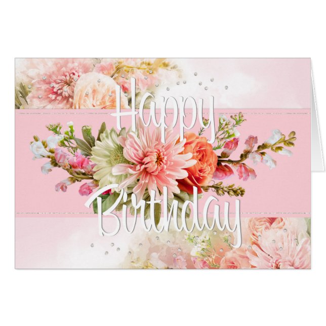 Tarjeta de cumpleaños artística floral (Anverso (Horizontal))