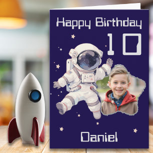 Tarjeta de cumpleaños astronauta con una foto para