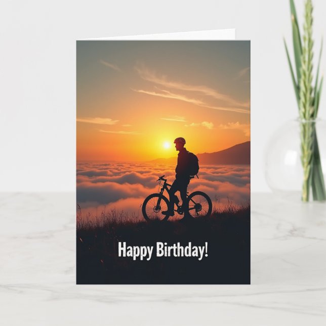 Tarjeta de cumpleaños atardecer aventura (Anverso)