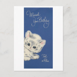 Tarjeta de cumpleaños atrasada de gatito vintage