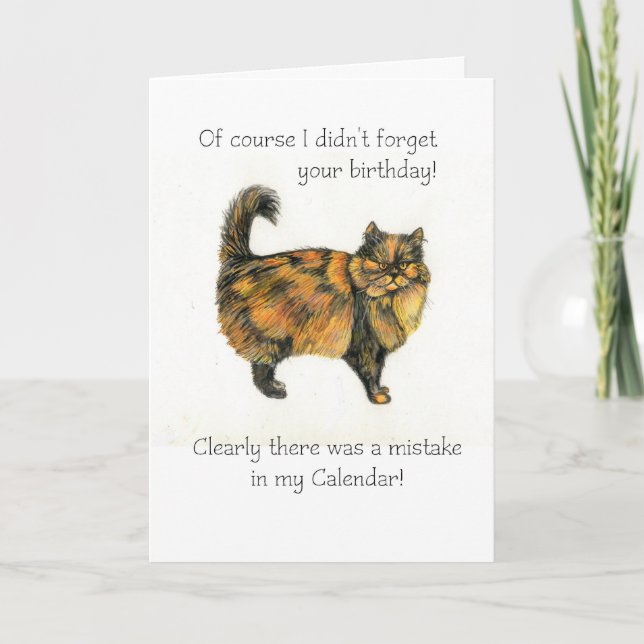 Tarjeta de cumpleaños atrasada - gato tabby marrón (Anverso)
