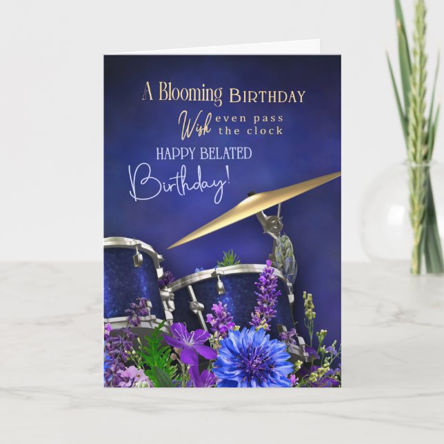 Tarjeta de cumpleaños atrasada para baterista (Anverso)