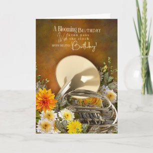 Tarjeta de cumpleaños atrasado con tema de música