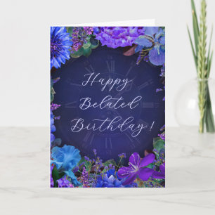 Tarjeta de cumpleaños atrasado floral azul mediano