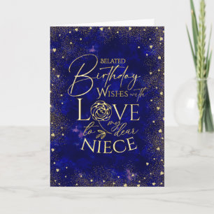 Tarjeta de cumpleaños atrasado para sobrina con te