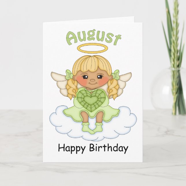 Tarjeta de cumpleaños August Birthstone Angel Blon (Anverso)