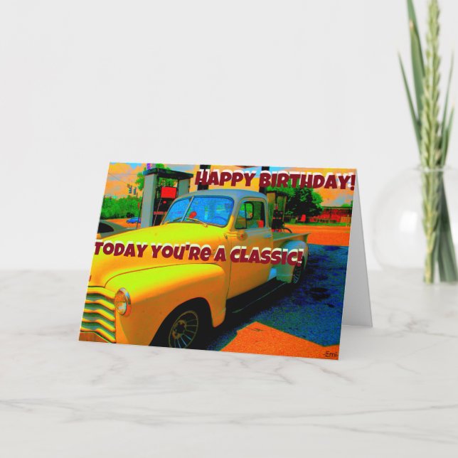 Tarjeta de cumpleaños auto clásica del feliz (Anverso)