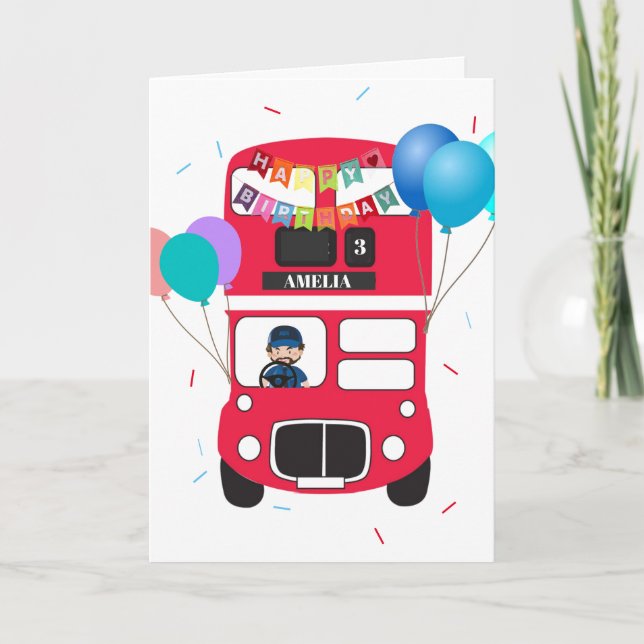 Tarjeta de cumpleaños - Autobús Rojo Grande Person (Anverso)