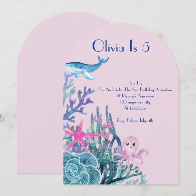 TARJETA DE CUMPLEAÑOS AVENTURA BAJO EL MAR (Anverso / Reverso)