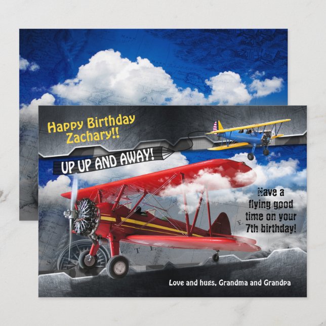 Tarjeta de cumpleaños Aviator Airplane (Anverso / Reverso)