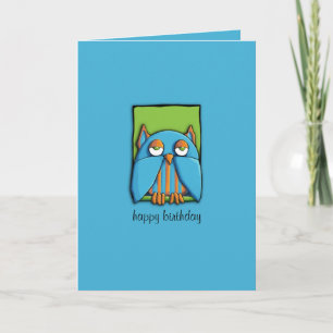 Tarjeta de cumpleaños azul azul azul de búho azul 