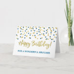 Tarjeta de cumpleaños azul de Brother del confeti<br><div class="desc">Tarjeta de cumpleaños para el hermano con oro y el modelo moderno azul del confeti.</div>