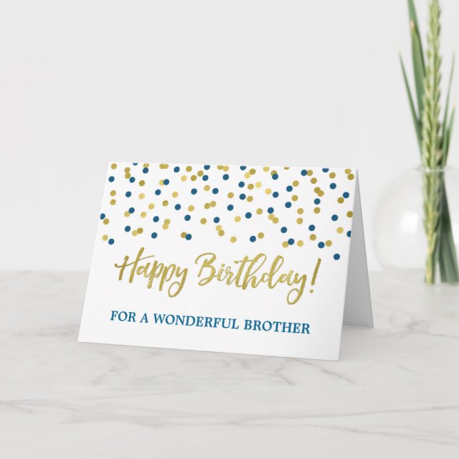 Tarjeta de cumpleaños azul de Brother del confeti (Anverso)