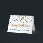 Tarjeta de cumpleaños azul de Brother del confeti<br><div class="desc">Tarjeta de cumpleaños para el hermano con oro y el modelo moderno azul del confeti del purpurina. Observe por favor el efecto del purpurina es efecto fotográfico solamente.</div>