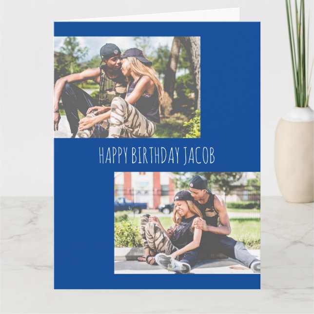 Tarjeta de cumpleaños azul de dos Personalizados (Anverso)