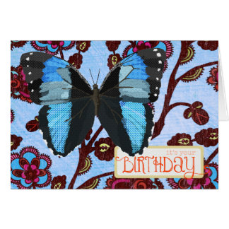 Tarjeta de cumpleaños azul de la mariposa