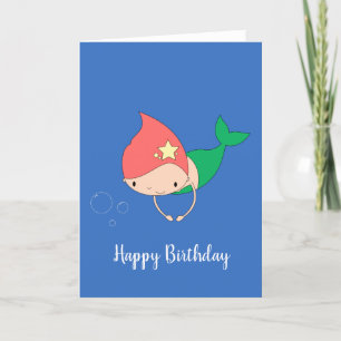 Tarjeta de cumpleaños azul de la sirena de la tiri