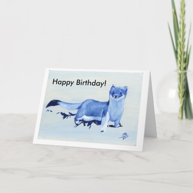Tarjeta de cumpleaños azul de Stoat (Anverso)