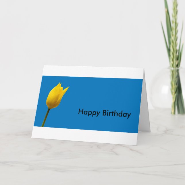 Tarjeta de cumpleaños azul del tulipán amarillo (Anverso)