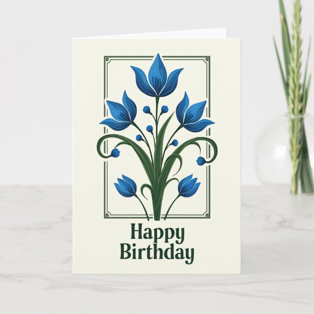 Tarjeta de cumpleaños Azul Elegante (Anverso)