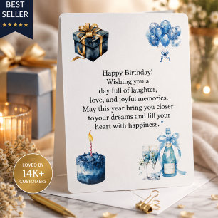 Tarjeta de cumpleaños azul elegante para ella   Fe