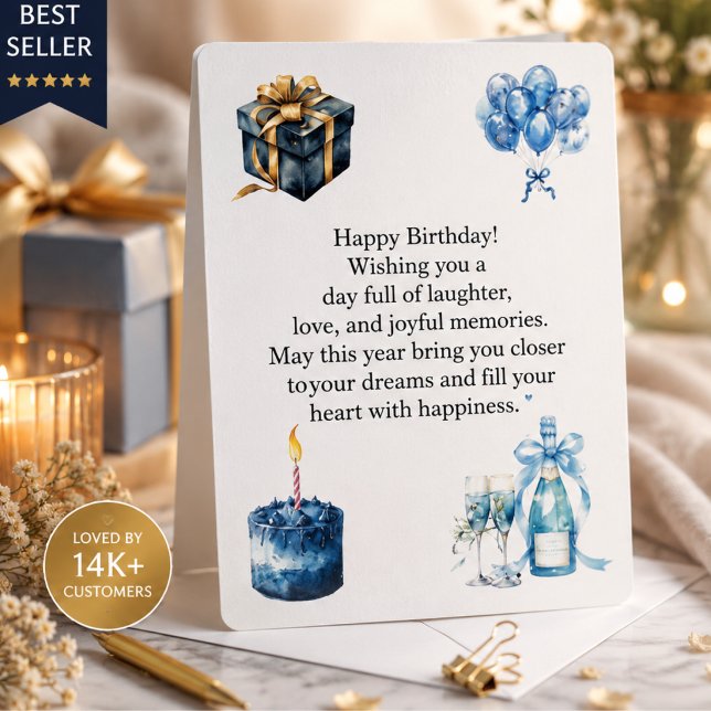 Tarjeta de cumpleaños azul elegante para ella | Fe (Subido por el creador)