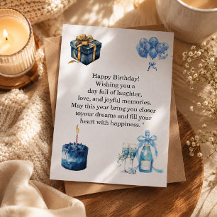 Tarjeta de cumpleaños azul elegante para ella   Fe