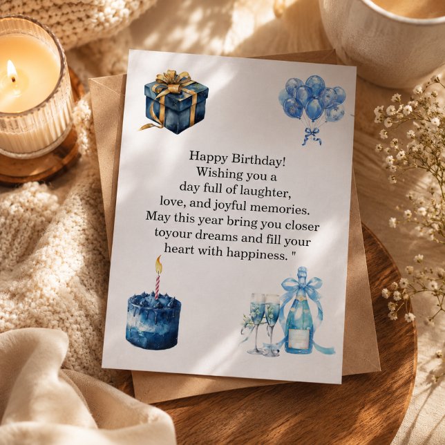 Tarjeta de cumpleaños azul elegante para ella | Fe (Subido por el creador)