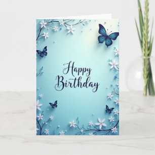 Tarjeta de cumpleaños azul floral