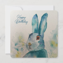 Tarjeta de cumpleaños azul Hare Rabbit Watercolor 