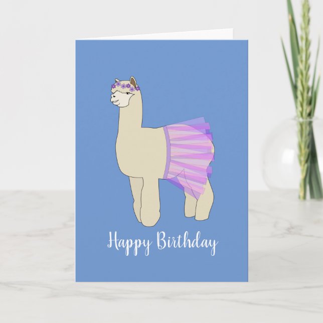 Tarjeta de cumpleaños azul illusima Ballerina Llam (Anverso)