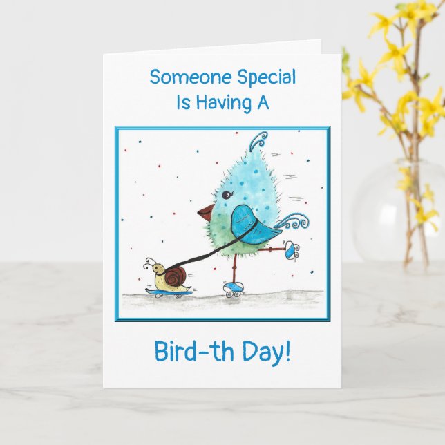 Tarjeta de cumpleaños azul para niños caprichosos (flor amarilla)