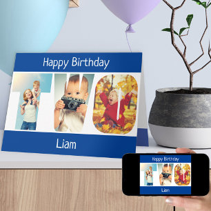 Tarjeta de cumpleaños azul para niños con la letra